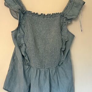 Old Navy Blue Smocked Ruffle Tank Top